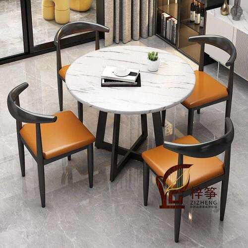 简约轻奢小圆桌子奶茶店会客接待售楼处洽谈桌椅组合休闲谈判餐桌
