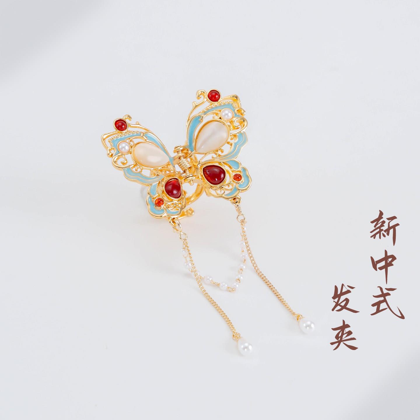 普陀山文创新中式镶嵌蝴蝶发夹