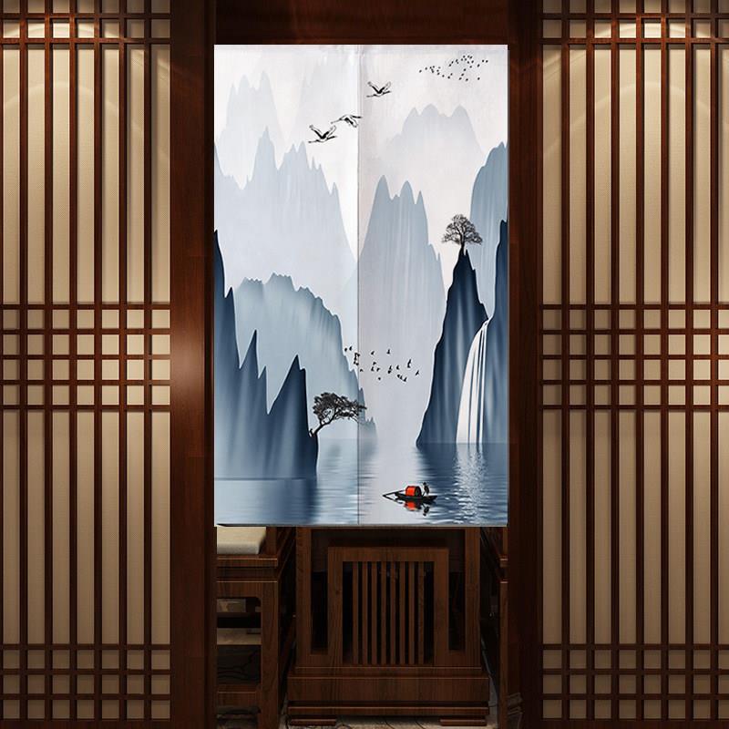 新中式古风布艺门帘隔断帘玄关客厅卧室美容院装饰厨房挂帘免打孔