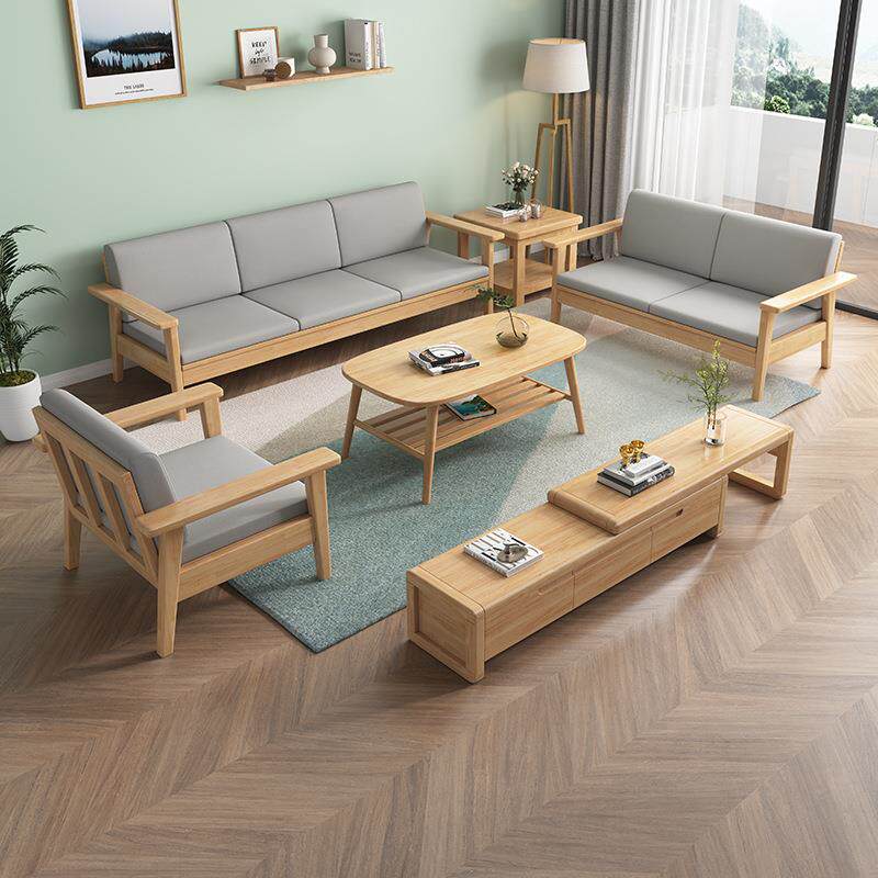 实木沙发大小户型北欧现代冬夏两用公寓出租房可拆洗棉麻布艺沙发