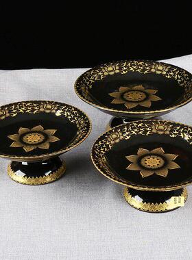 中成供盘家用陶瓷供果盘水果盘供佛上供真金黑莲花贡盘财神爷贡品