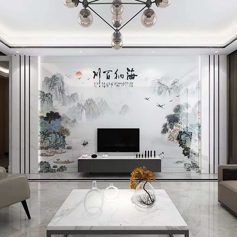 新中式电视背景墙岩板大板客厅瓷砖微晶石装饰现代简约轻奢风定制