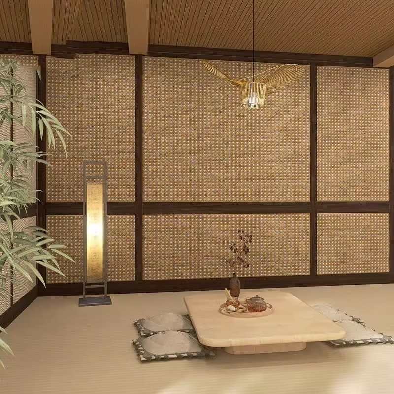 复古3d立体仿真竹编草席墙纸仿藤编壁布民宿客厅日式茶室餐厅壁纸