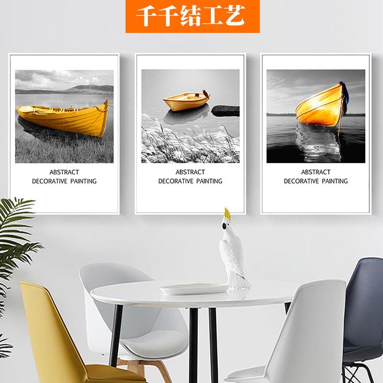 北欧金色帆船装饰画大海客厅现代简约壁画桥建筑挂画工业风灯铁塔