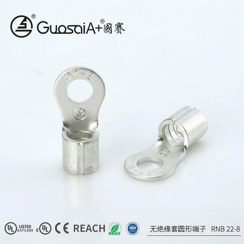 供应接线圆形端子RNB22-8无绝缘护套环形铜鼻子端头冷压端子