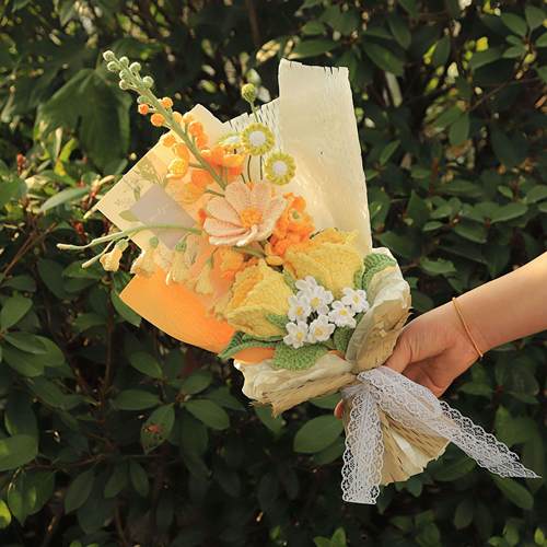 成品毛线玫瑰向日葵针织花束中高考创意女友妈妈生日礼物闺蜜