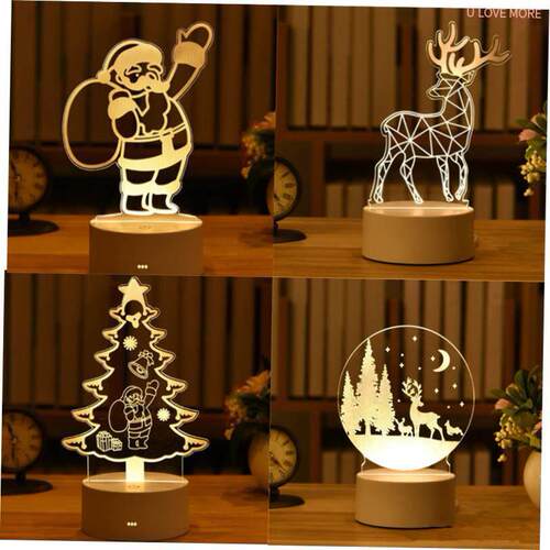 3D Santa Deer Acrylic LED Night Light Christmas Gifts Christ