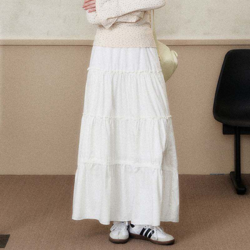 长白糕SPEAR YOUTH“白木明纱”温柔风白色半身裙女显