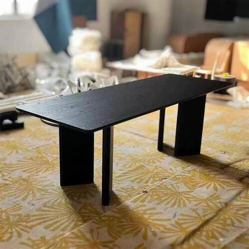 高档黑色实餐桌简约设计办公桌创原意工板作台侘寂风实木餐桌木木