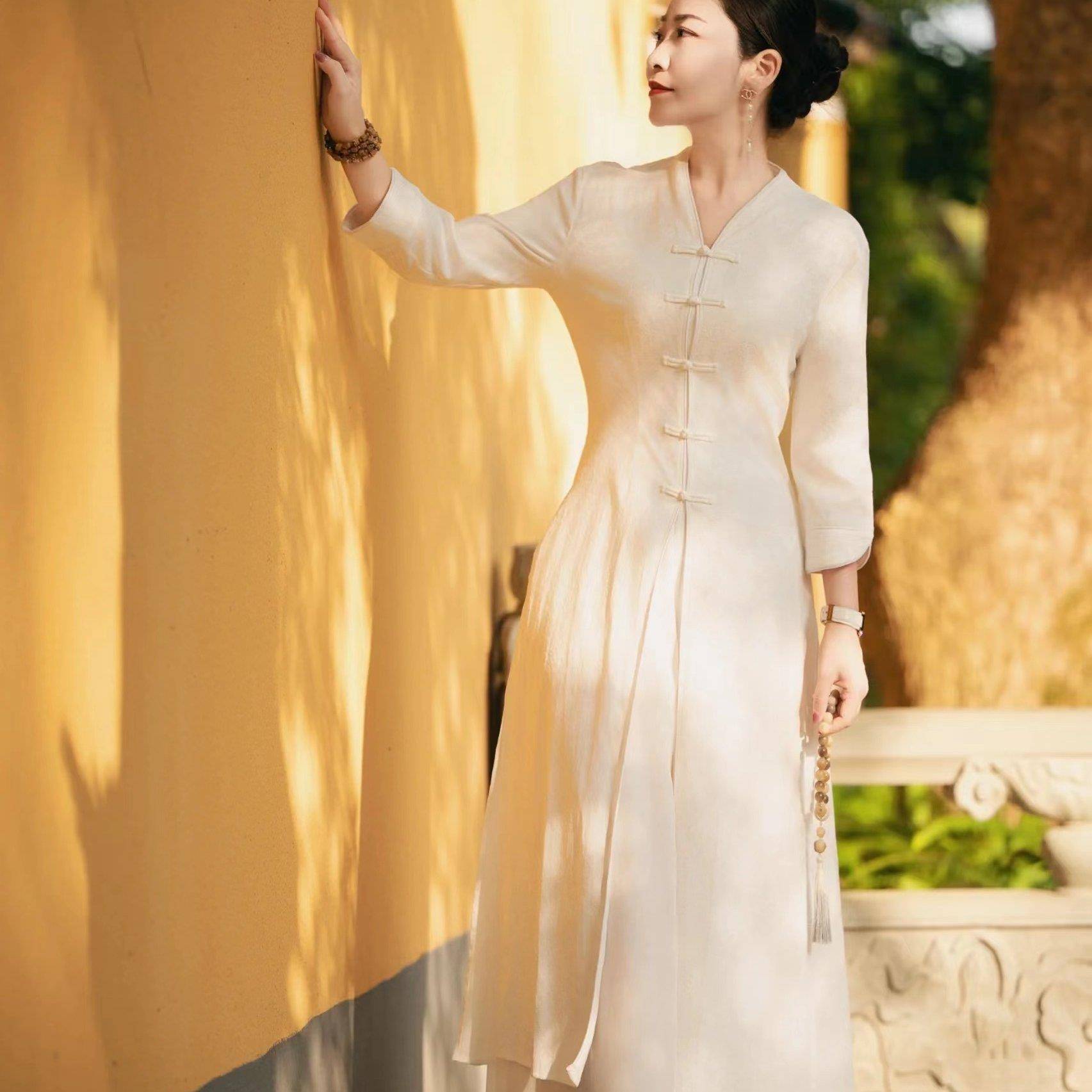 好货中式高级盘扣禅服女士套装国风改良旗袍连衣裙禅意棉麻茶服两