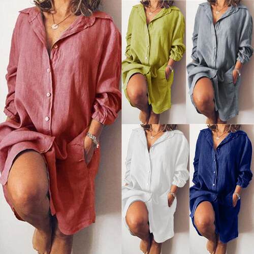 Women's single cotton and linen medium long sleeved