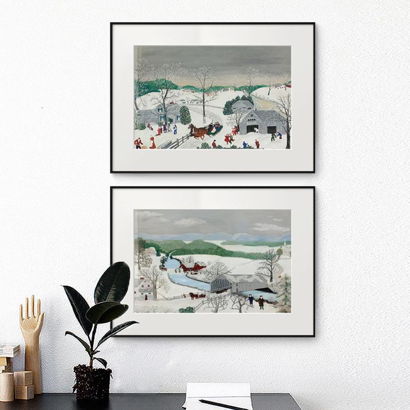 摩西奶奶美装饰画式小风清新景田园风挂画室餐厅正方摩西奶奶形卡