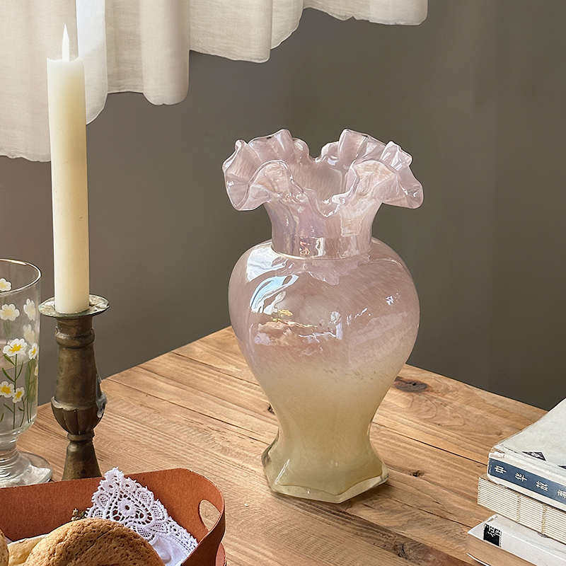 粉色芬顿玻璃花瓶中古人鱼姬琉璃花器插花水养装饰法式浪漫风,家居饰品,花瓶,淘宝优惠券,粉丝福利购,淘宝优惠卷