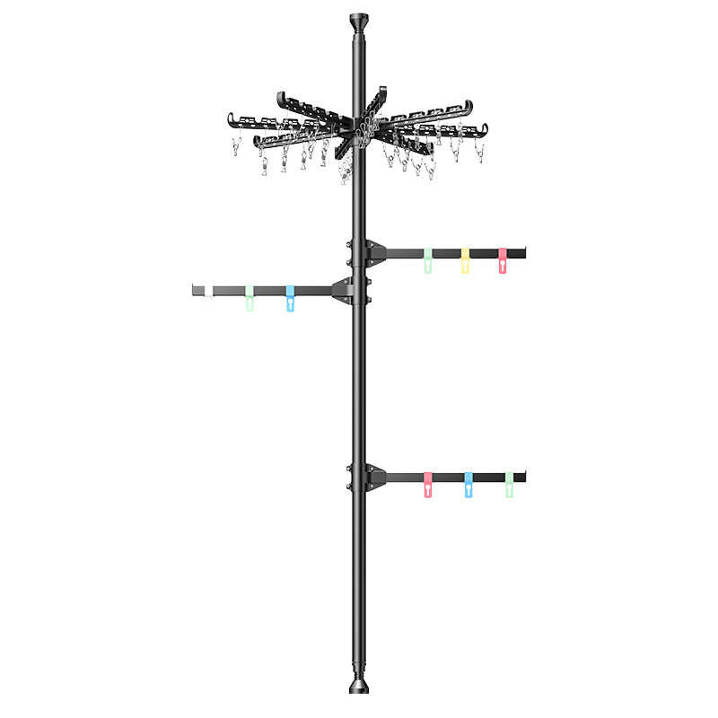 袜夹旋转阳台家用打孔晾衣架伸缩免顶天立地晾衣杆晾晒可晾衣架