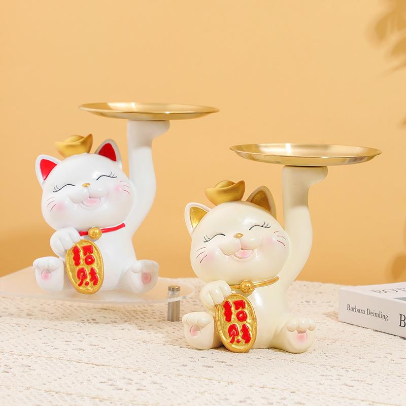 招财猫玄关钥饰收纳摆件入户家居厅wgbz匙托盘装品客搬家乔迁新居