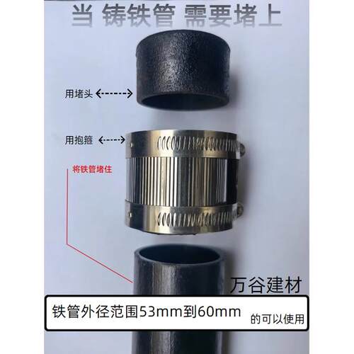 铸铁管堵头铁管堵头排水管道口堵头立管口堵头抱箍将管口堵住堵头