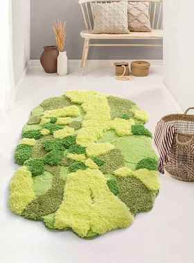 森系植绒地毯卧室苔藓耐脏耐磨地毯不规则加厚隔凉簇绒床边防滑毯