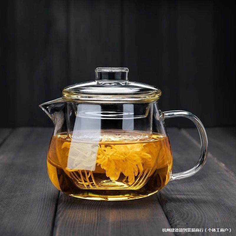 玻璃泡茶壶加厚耐高温小花茶壶过滤茶水分离泡茶家用单壶企鹅
