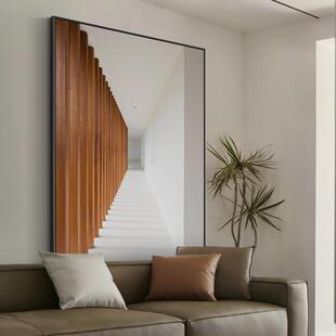 现代客厅沙发背景墙巨幅落地画玄关空间延伸感挂画高级感玄关壁画