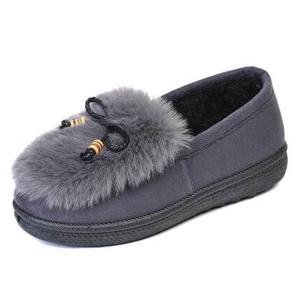 高档224新款毛毛鞋女秋保外穿冬一脚蹬加绒暖老北京妈妈棉鞋0豆豆