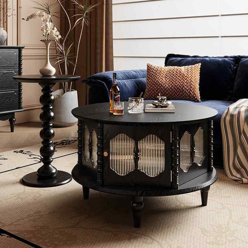 法式覆古全实木茶几小户型客厅家用沙发边几电视柜组合圆形茶桌几,住宅家具,茶几,淘宝优惠券,粉丝福利购,淘宝优惠卷