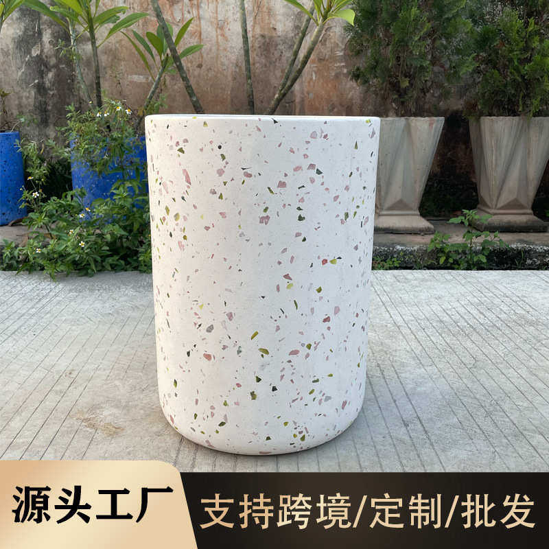 北欧圆形GRC水泥花盆水磨石酒店简约创意新品清水混凝土户外花架