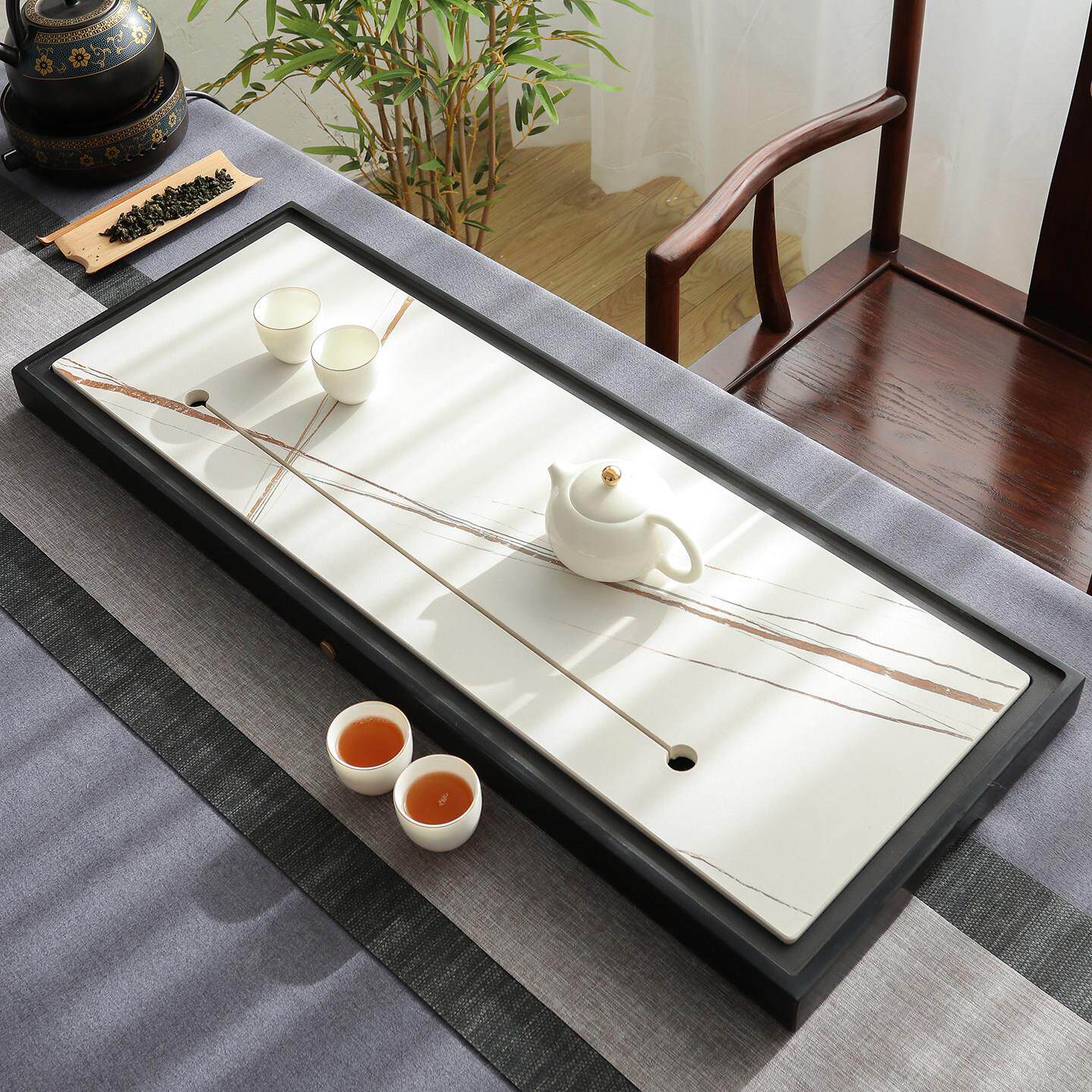 乌金石茶盘天然现代茶托盘简约轻奢家用办公沥水盘大号岩板储水盘