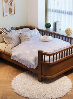 实木儿童床女孩单人床小床公主床三边围栏男孩带护栏拼接大床加宽