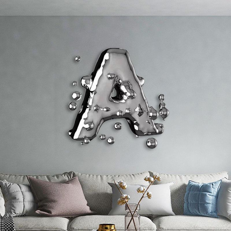 立体装饰画镜面喷镀实物挂画轻奢字母A沙发背景壁画手工镶嵌挂画