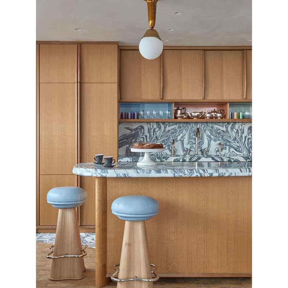 Aminohome 北欧实木吧椅家用岛台餐椅法式覆古吧台高脚椅子圆吧凳