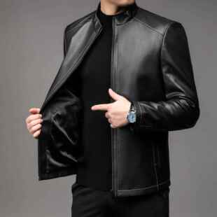 立领休闲男装 880山羊皮士夹皮克机短款 真皮皮衣头层8803 男新车款