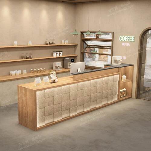 原木转角餐饮店咖啡店吧台桌商用收银柜台奶茶糖水铺民宿前台接待