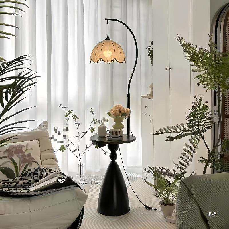 中古风落地灯客厅沙发旁氛围感茶几法式美式复古卧室床头柜一体灯