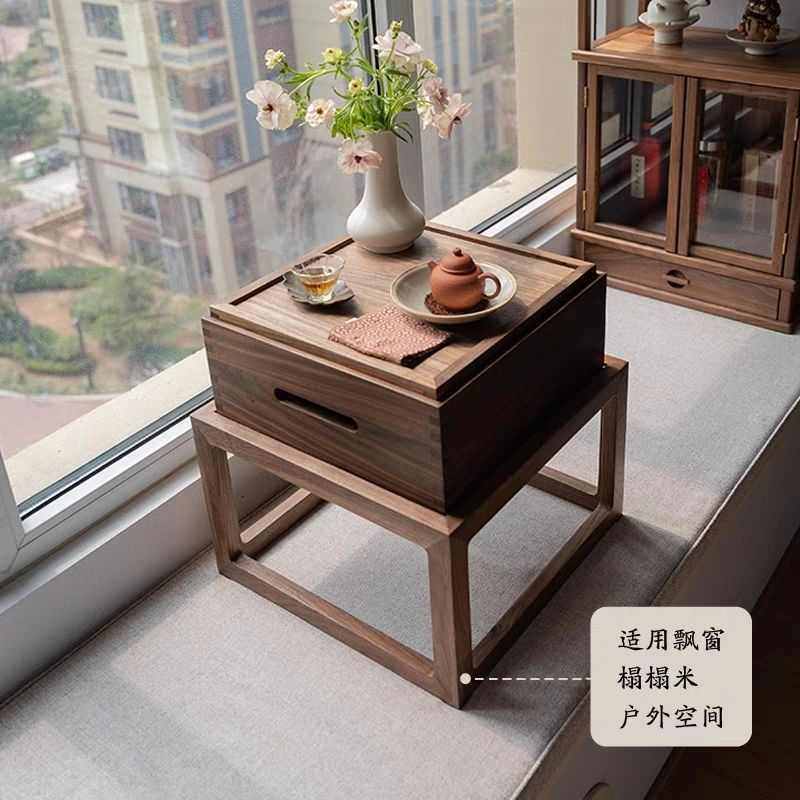 黑胡桃木飘窗桌阳台榻榻米小茶桌折叠卧室一整套中式休闲方形茶几,住宅家具,家用茶台/茶桌,淘宝优惠券,粉丝福利购,淘宝优惠卷