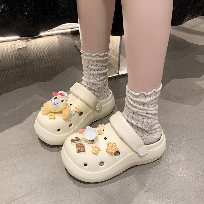 可爱卡通黄油饼饼狗厚底增高洞洞鞋女eva包头防滑拖鞋外穿凉拖鞋