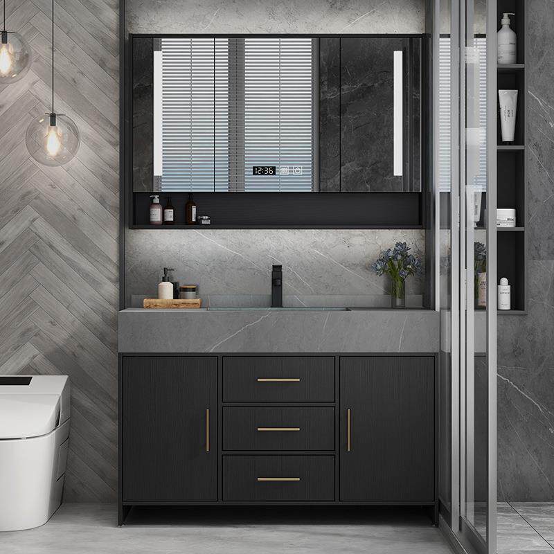 岩板一体轻奢智能镜浴室柜组合现代简约落地式卫生间洗手脸盆漱台