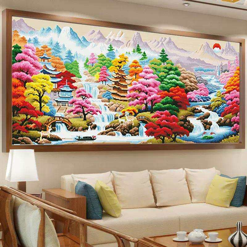 蒙娜丽莎世外桃源2024新款十字绣客厅卧室现代浪漫风景山水画满绣