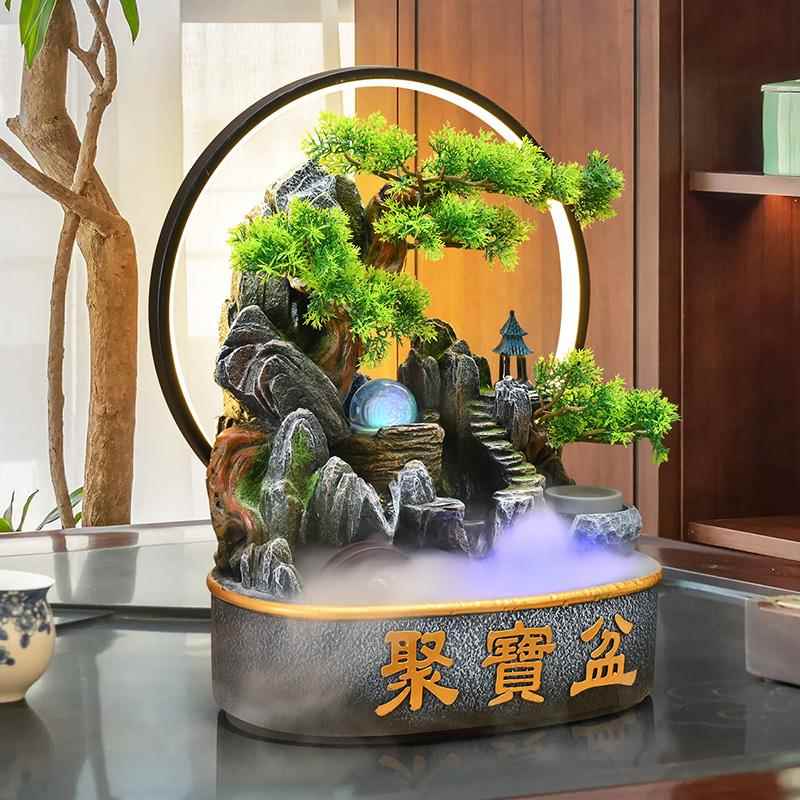 新中式招财风水轮假山流水聚宝盆摆件办公室客厅乔迁开 业装饰送