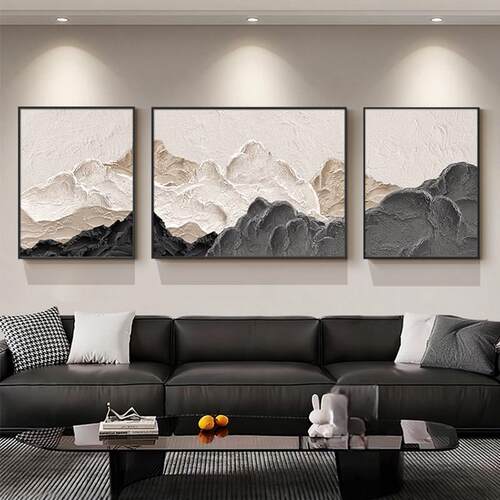 背有靠山客厅装饰画现代简约沙发背景墙挂画黑白高级感三联墙壁画
