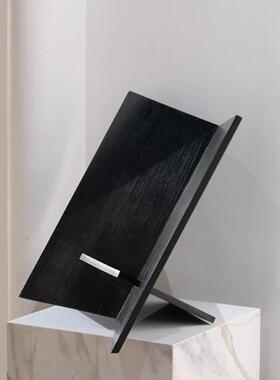 轻奢简约蜡木黑色实木书架杂志架书报架样板间售楼部家居书房摆件