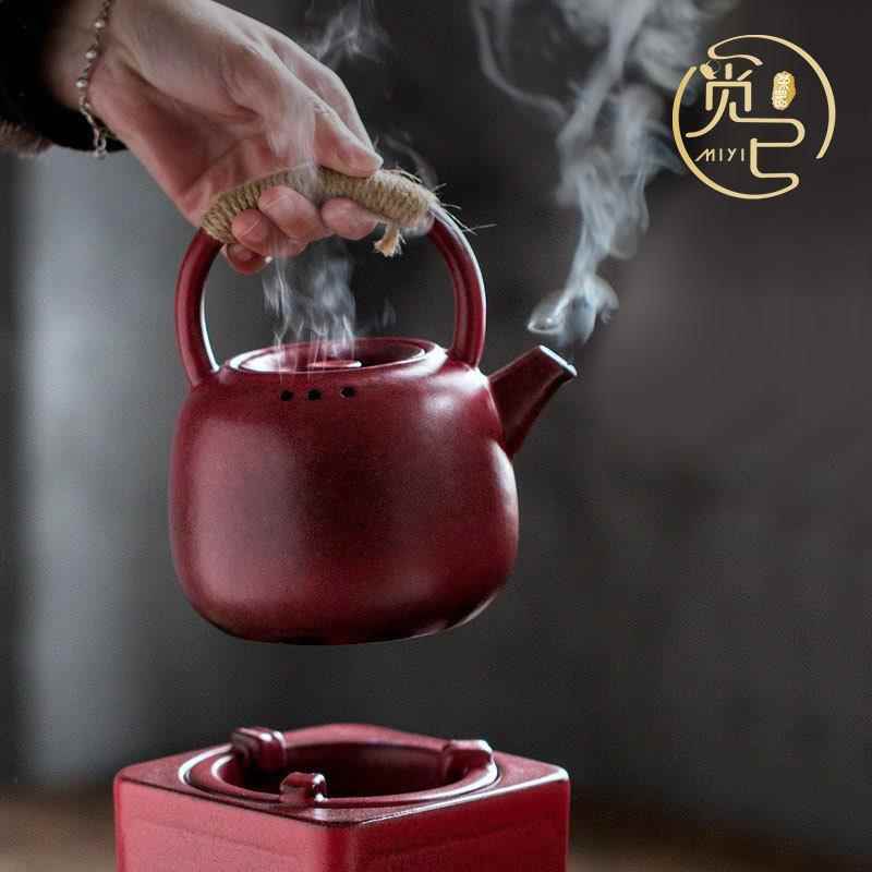 围炉水煮茶陶纯壶山楂红老岩泥煮壶养生烧壶茶电陶炉山楂红煮手工