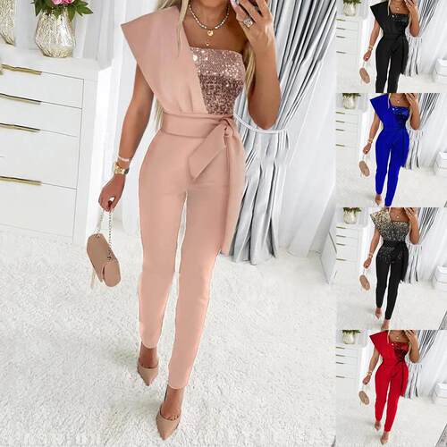 Bead jumpsuit waist belt set sleeveless bead jumpsuit for