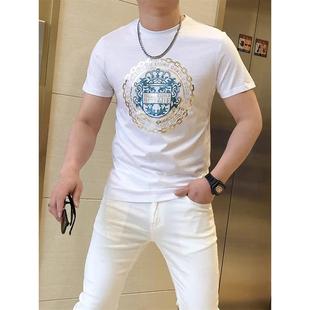 新款 歐美印花男士 高級感絲光棉圓領體恤 韓版 潮流時尚 短袖 t恤個性
