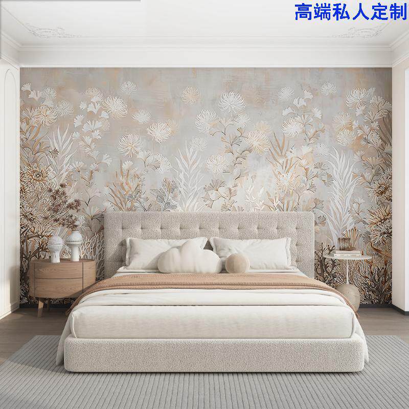 法式3D覆古无缝墙布现代简约电视背景墙壁纸美式卧室客厅沙发壁画