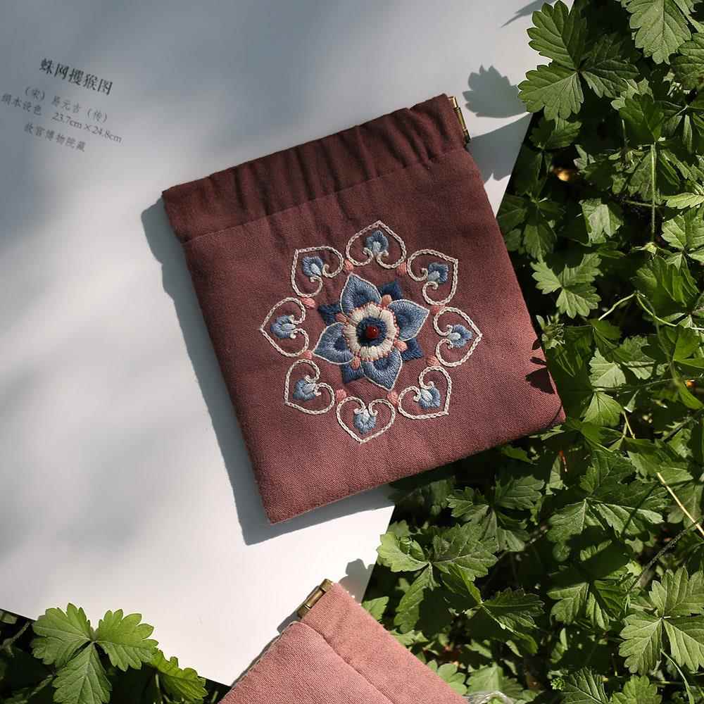 花寄 敦煌手工刺绣diy材料包零钱口金包钥匙自制复古绣花布艺收纳