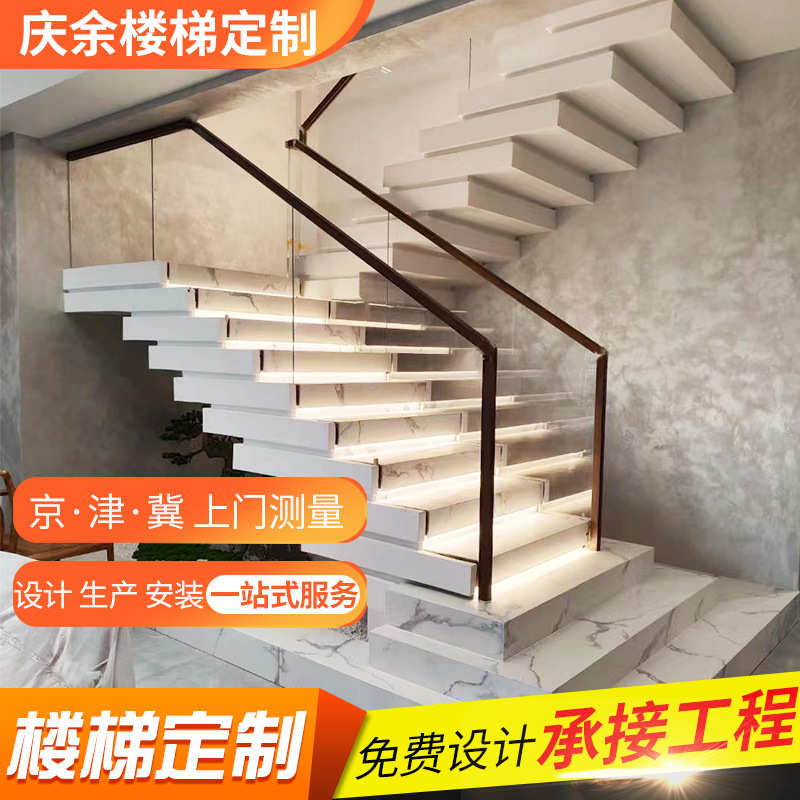 叠踏梯双梁玻璃楼梯踏步 室内别墅阁楼复式楼梯 组装式钢木楼梯