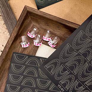 花边法式 弧形辅助贴喷绘模板工具浮雕 镂空美甲贴纸月牙微笑贴经典