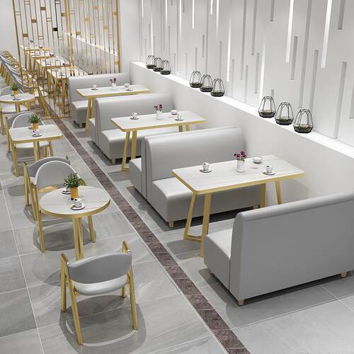 奶茶店桌椅组合网红简约清新靠墙咖啡厅甜品汉堡小吃餐饮卡座沙发