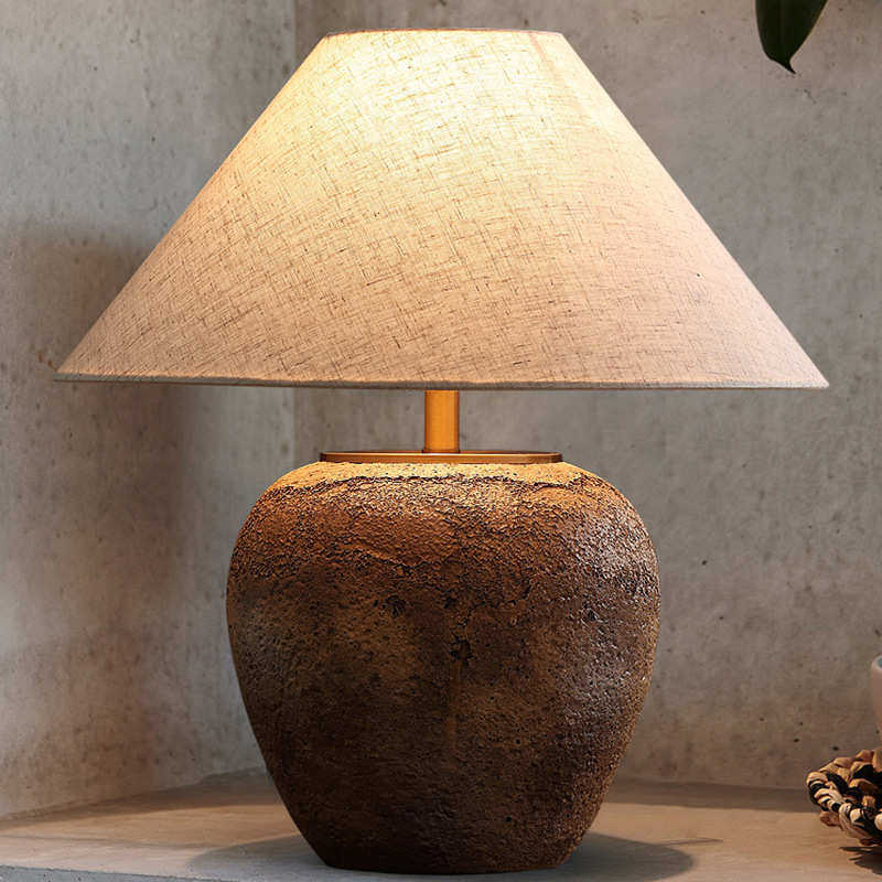 侘寂风设计师陶罐卧室台灯美式酒店陶瓷装饰摆件复古新中式床头灯,家装灯饰光源,装饰台灯,淘宝优惠券,粉丝福利购,淘宝优惠卷