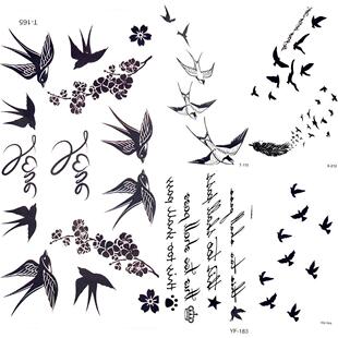 Cute Swallow Bird Feather Temporary Stickers Flower Branch